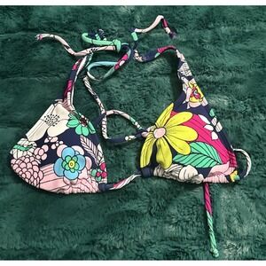 Lililane Women Size XS Floral Halter Padded String Bikini Top Tropical